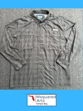Magellan Outdoors Fish Gear Aransas Pass Fishing Shirt Gray Plaid 2XL Vented